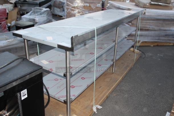BRAND NEW SCRATCH & DENT! HEAVY DUTY! QualServ ARPREP108 31" x 108" x 36" Prep Table with Slicer Support, (2) Under-shelves and 4" Backsplash. 14 Gauge/304 Stainless Steel Construction. - Image 4 of 9