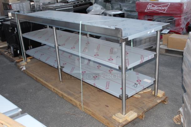 BRAND NEW SCRATCH & DENT! HEAVY DUTY! QualServ ARPREP108 31" x 108" x 36" Prep Table with Slicer Support, (2) Under-shelves and 4" Backsplash. 14 Gauge/304 Stainless Steel Construction. - Image 5 of 9