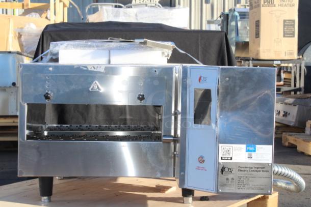 BRAND NEW SCRATCH & DENT!  Cooking Performance Group 351ICOEB Countertop Impinger Electric Conveyor Oven - 208V, 1 Phase/30Amp | 3 Phase/15Amp, 6700W. S/N: J0107080021240411009. Belt Not Included. - Image 1 of 8