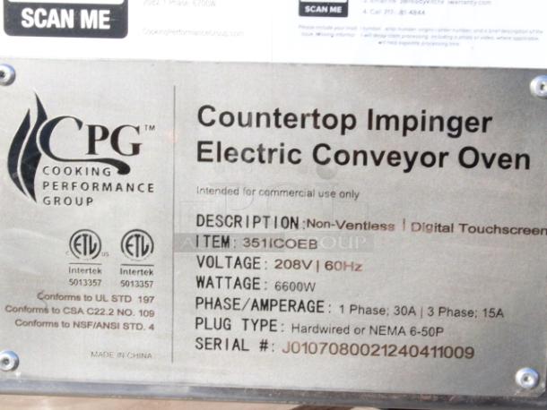 BRAND NEW SCRATCH & DENT!  Cooking Performance Group 351ICOEB Countertop Impinger Electric Conveyor Oven - 208V, 1 Phase/30Amp | 3 Phase/15Amp, 6700W. S/N: J0107080021240411009. Belt Not Included. - Image 4 of 8
