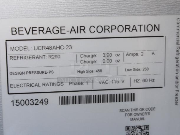 BRAND NEW SCRATCH & DENT! Beverage-Air UCR48AHC-23 48" Low Profile Undercounter Refrigerator. 115 Volts	2.2 Amps	1 Phase	60 Hz. S/N: 15003249 Mounting points for doors are bent slightly inward. - Image 2 of 9