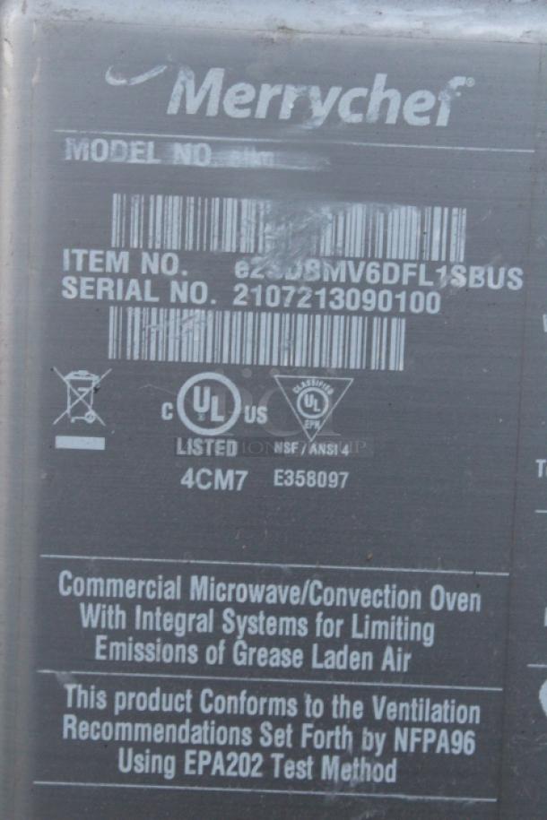 Merrychef eikon e2s Trend High-Power High-Speed Accelerated Cooking Countertop Commercial Microwave/Convection Oven 208/240V 30 Amps	1 Phase	60 Hz S/N: 2107213090100 - Image 4 of 6
