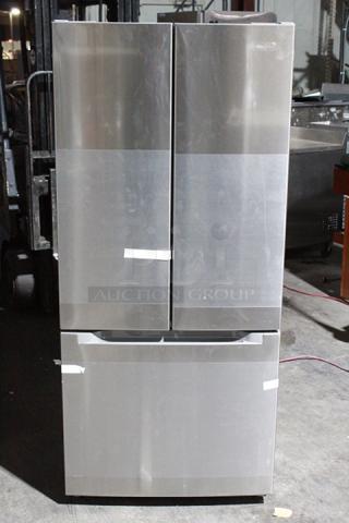 BRAND NEW SCRATCH & DENT! Koolmore KM-RERFDSS-18C 18.5 cu. ft. Stainless-Steel French Door Refrigerator in Silver. 30.1" x 29.5" x 66.6" In Original Packaging. TESTED! WORKS PERFECT! Barely noticeable dent on left side

*This unit is located at our main warehouse approximately 10mins away. The address is 3290 S. Highland Dr. Las Vegas NV 89109.*