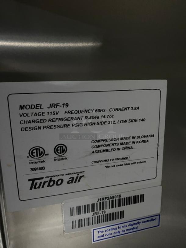 Turbo-Air Commercial Stainless Steel Half Door Dual Temp Refrigerator/Freezer Combo! With Digital Touch Control Panel! Model: JRF-19 SN: J1RF2A8015! 115V 1 Phase! - Image 7 of 11