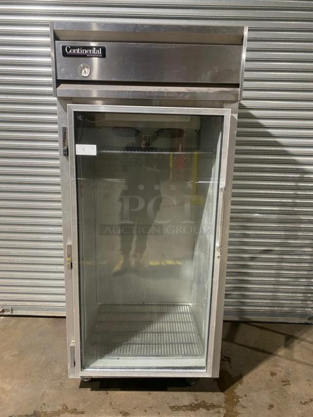 Continental Commercial Stainless Steel Single Glass Door Extra-Wide Reach In Refrigerator Merchandiser! With Wire Racks! Model: 1RX-GD SN: 14451509! 115V 1 Phase! On Casters! - Image 1 of 10