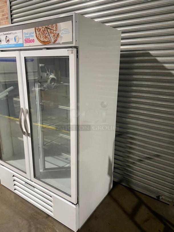 Beverage-Air Baskin Robbins Style Commercial White Double Glass Swing Door Reach In Freezer Merchandiser! With Poly Coated Wire Racks! Model: MMF49-1-W-LED SN: 11800075! 115V 1 Phase! - Image 2 of 10