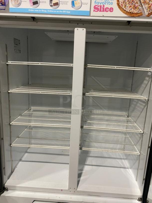 Beverage-Air Baskin Robbins Style Commercial White Double Glass Swing Door Reach In Freezer Merchandiser! With Poly Coated Wire Racks! Model: MMF49-1-W-LED SN: 11800075! 115V 1 Phase! - Image 7 of 10