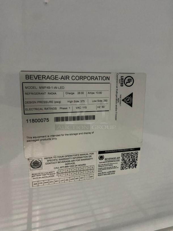 Beverage-Air Baskin Robbins Style Commercial White Double Glass Swing Door Reach In Freezer Merchandiser! With Poly Coated Wire Racks! Model: MMF49-1-W-LED SN: 11800075! 115V 1 Phase! - Image 9 of 10