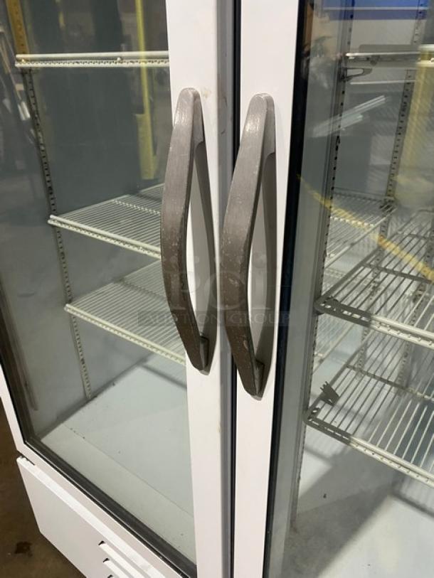 Beverage-Air Baskin Robbins Style Commercial White Double Glass Swing Door Reach In Freezer Merchandiser! With Poly Coated Wire Racks! Model: MMF49-1-W-LED SN: 11800075! 115V 1 Phase! - Image 6 of 10