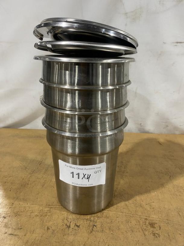 Commercial Stainless Steel 4.25 Quart Vegetable Inset Pans! With Lids! 4X Your Bid! - Image 1 of 8