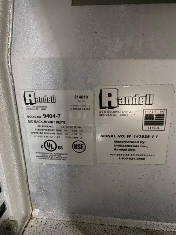 Randell Commercial Stainless Steel Undercounter Worktop Refrigerator! Model: 9404-7 SN: W 143828-1-1! 115V 1 Phase! On Legs! - Image 6 of 9