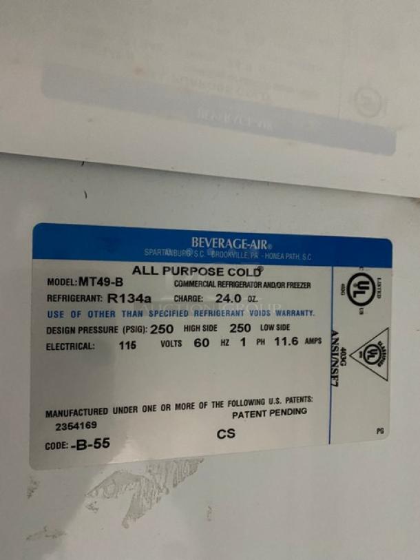 Beverage-Air Commercial Black Double Glass Swing Door Reach In Refrigerator Merchandiser! With Poly Coated Wire Racks! Model: MT49-B! 115V 1 Phase! - Image 6 of 9
