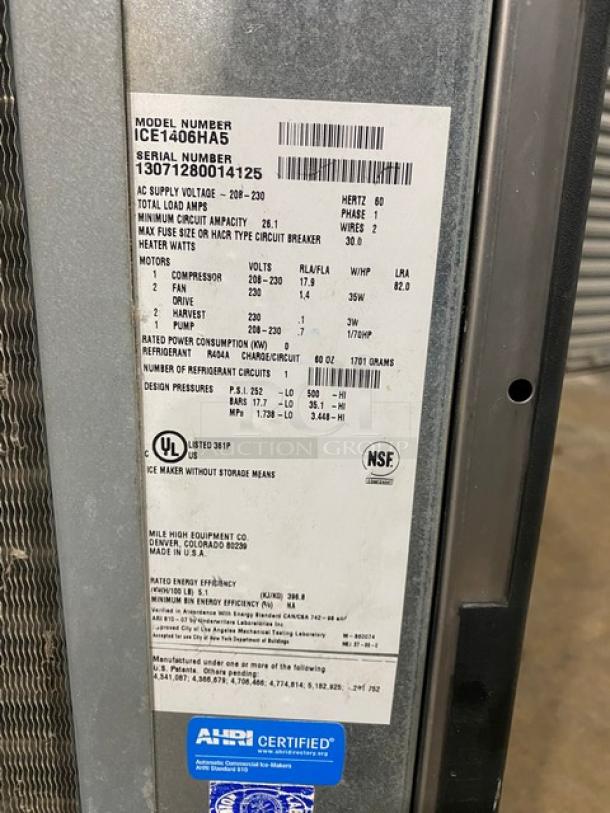 Ice-O-Matic Commercial Stainless Steel Air-Cooled Ice Making Machine Head! Model: ICE1406HA5 SN: 13071280014125! 208-230V 1 Phase! - Image 5 of 8