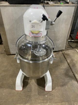 Late Model! 2024! Commercial Floor Style 30 Quart Planetary Mixer! With Clear Polycarbonate Splash Guard! With Stainless Steel Mixing Bowl & Wire Whip/Whisk Attachment! Model: HL-B30M SN: 24HL7124-039! 110V 1 Phase!