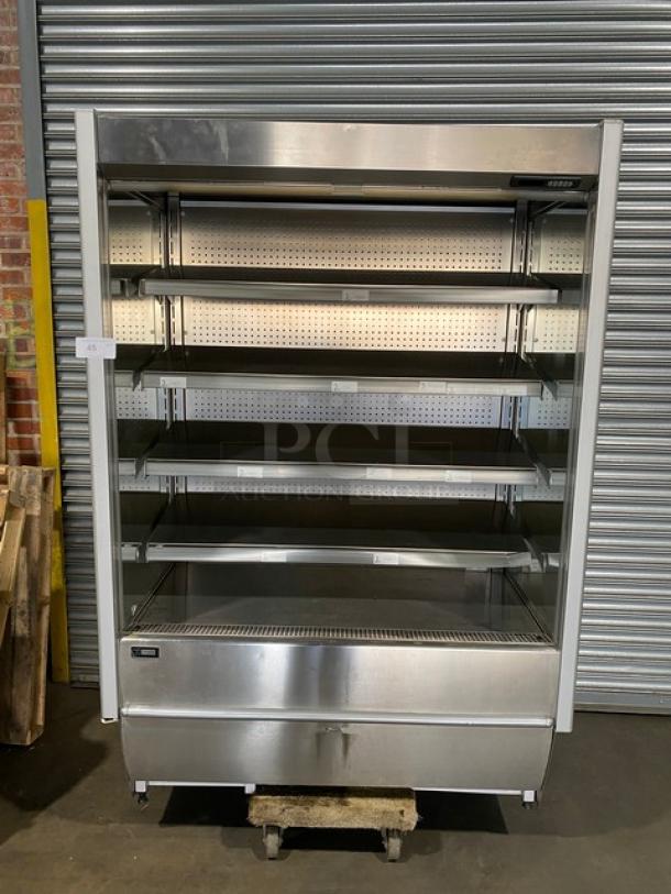GTI Designs Commercial Stainless Steel Self-Contained 4 Tier Refrigerated Open Grab-N-Go Merchandiser Display Case! With Adjustable Shelves & Tag/Label Holders! With Pull Down Night Curtain! With Remote Compressor! - Image 1 of 11