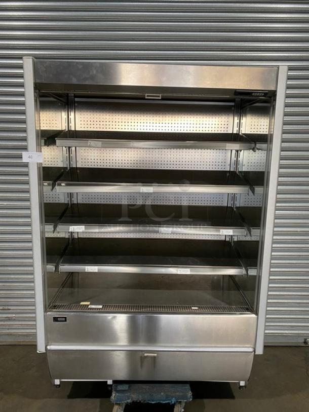 GTI Designs Commercial Stainless Steel Self-Contained 4 Tier Refrigerated Open Grab-N-Go Merchandiser Display Case! With Adjustable Shelves & Tag/Label Holders! With Pull Down Night Curtain! With Remote Compressor! - Image 1 of 12
