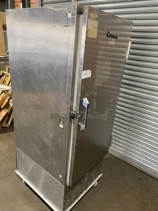 Victory Commercial Stainless Steel Solid Single Door Air Curtain Refrigerator! With Built In Pan Holding Racks! With Rear Mounted Push Bar Handle & Rubber Bumpers! Model: ACRS-1D-S7-STS SN: E0055797! 115V 1 Phase! On Casters! - Image 10 of 10