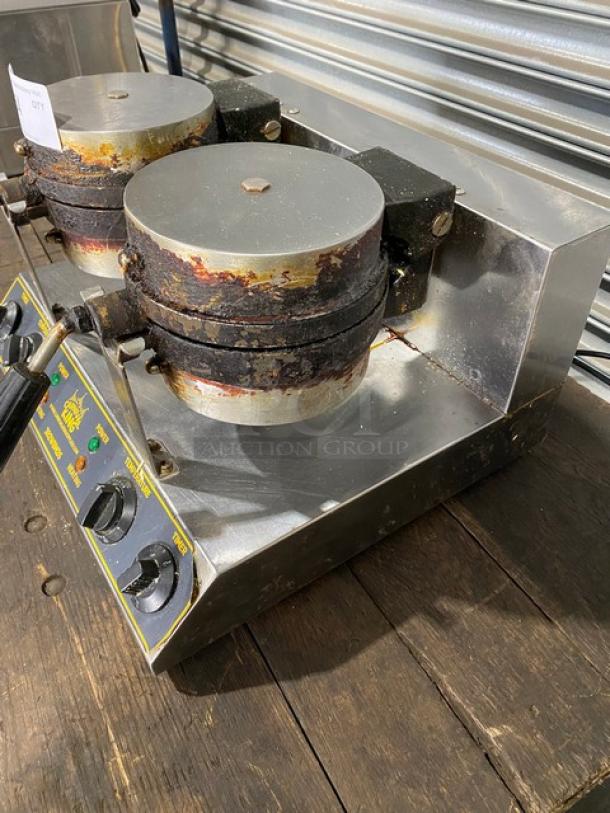 Carnival King Commercia Stainless Steel Electric Powered Countertop Double Belgian Waffle Maker! With Audible Timers! With Back Splash! With Non-Stick Rotating Cooking Grids! Model: 382WBM26 SN: CK-180853R-267! 120V! - Image 2 of 9