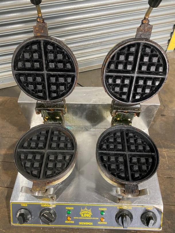 Carnival King Commercia Stainless Steel Electric Powered Countertop Double Belgian Waffle Maker! With Audible Timers! With Back Splash! With Non-Stick Rotating Cooking Grids! Model: 382WBM26 SN: CK-180853R-267! 120V! - Image 5 of 9
