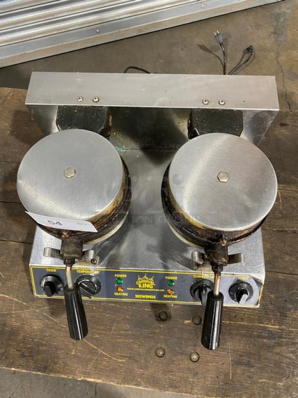 Carnival King Commercia Stainless Steel Electric Powered Countertop Double Belgian Waffle Maker! With Audible Timers! With Back Splash! With Non-Stick Rotating Cooking Grids! Model: 382WBM26 SN: CK-180853R-267! 120V! - Image 9 of 9
