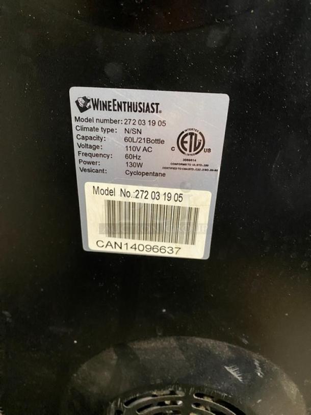 Wine Enthusiast Commercial Black Free-Standing 21 Bottle Dual Zone Wine Cooler! With 2 Independent Cooling Zones! With Digital Touch Controls! Model: 272 03 19 05 SN: CAN14096637! 110V! - Image 7 of 7