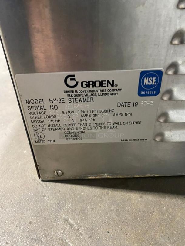 Groen HyPer Steam Series Commercial Stainless Steel Electric Powered Countertop 3 Pan Convection Steamer! With Built In Pan Holding Racks! Model: HY-3E STEAMER SN: 3E1646MS! 208V 3 Phase! - Image 9 of 10