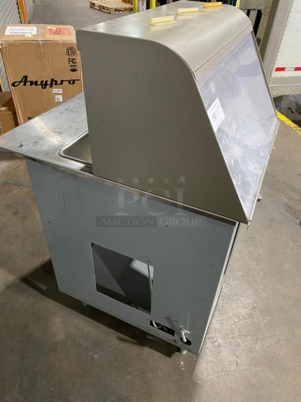 Duke Subway Style Commercial Electric Powered Single Well Heated Drop In Pan Food/Soup Warmer! With Sneeze Guard & Stainless Steel Prep Station! With Enclosed Storage Underneath! Model: SWH700-25FL M SN: 02083947! 120V 1 Phase! On Legs! - Image 4 of 13