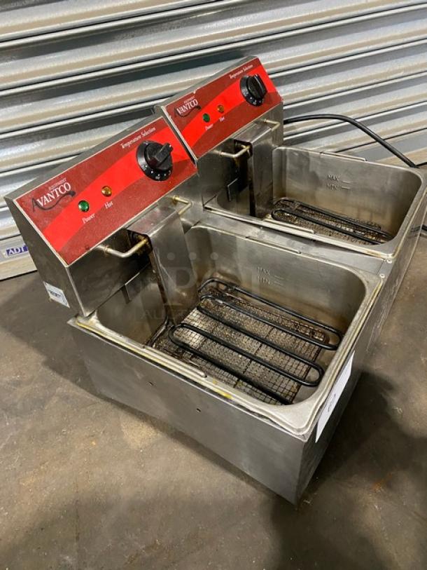 Avantco Commercial Stainless Steel Electric Powered Countertop Double Bay Deep Fat Fryer! With Back Splash & Temperature Selection Controls! - Image 4 of 7