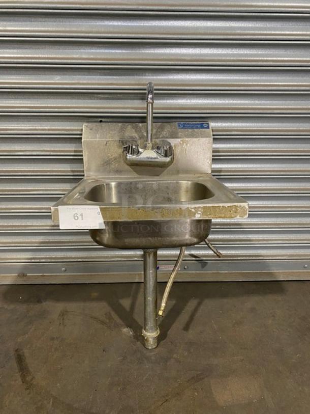 Commercial Stainless Steel Wall Mounted Hand Washing Sink! With Back Splash & Gooseneck Faucet! - Image 1 of 8