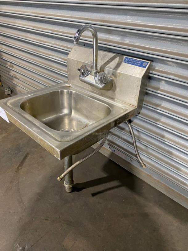 Commercial Stainless Steel Wall Mounted Hand Washing Sink! With Back Splash & Gooseneck Faucet! - Image 2 of 8