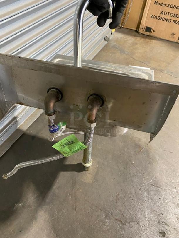 Commercial Stainless Steel Wall Mounted Hand Washing Sink! With Back Splash & Gooseneck Faucet! - Image 3 of 8