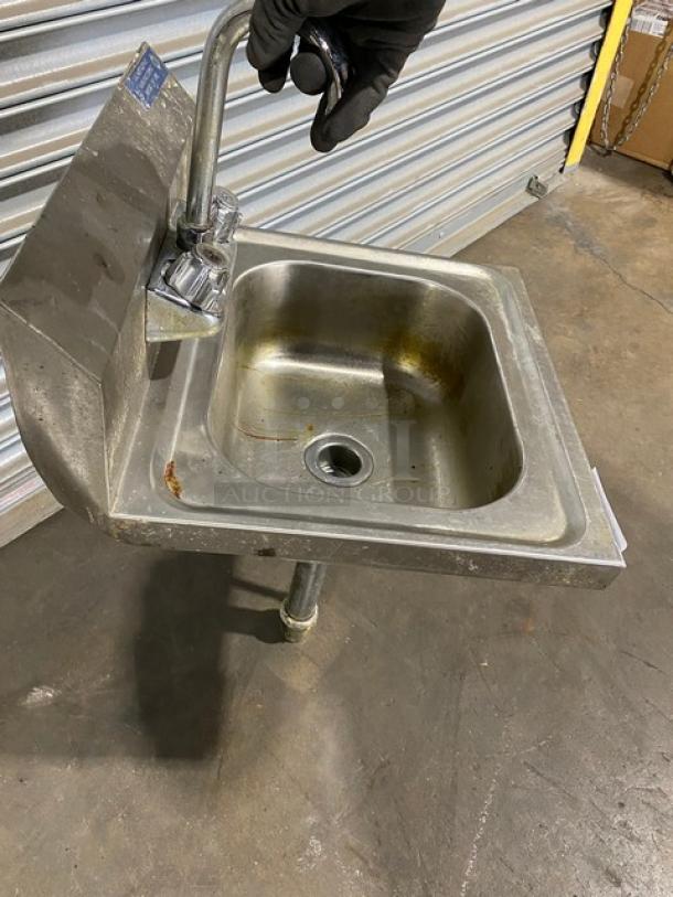 Commercial Stainless Steel Wall Mounted Hand Washing Sink! With Back Splash & Gooseneck Faucet! - Image 4 of 8