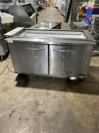 Kool-It Ikon Series Commercial Stainless Steel 2 Door Refrigerated Salad/Sandwich Prep Table! With Poly Coated Wire Racks! Model: KSP60M SN: KSP60M 7062503! 115V 1 Phase! On Casters!