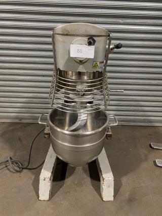 Omcan Commercial Heavy Duty 30 Qt Planetary Mixer! With Stainless Steel Bowl Guard & Mixing Bowl! With Dough Hook Attachment! Model: SP300A SN: 1310300814! 110V 1 Phase! Working When Removed!
