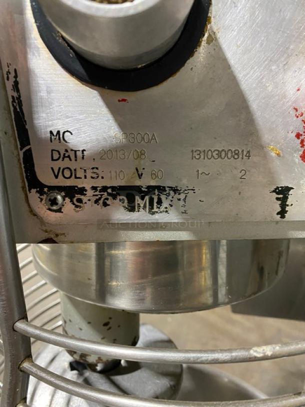 Omcan Commercial Heavy Duty 30 Qt Planetary Mixer! With Stainless Steel Bowl Guard & Mixing Bowl! With Dough Hook Attachment! Model: SP300A SN: 1310300814! 110V 1 Phase! Working When Removed! - Image 9 of 10