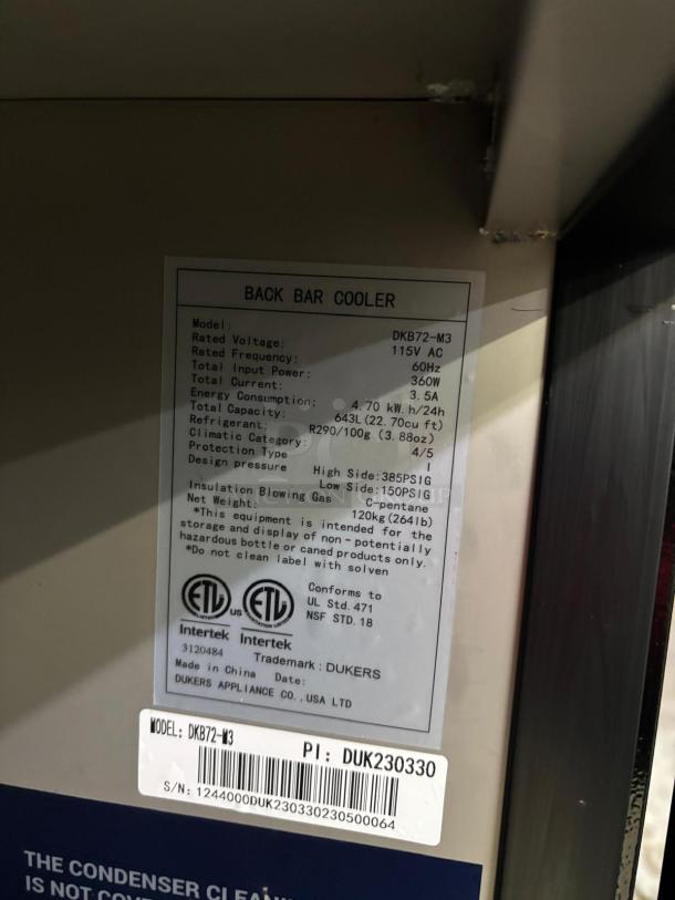 WOW! DUKERS Commercial Triple Door  Double Tap Kegerator - Image 7 of 7