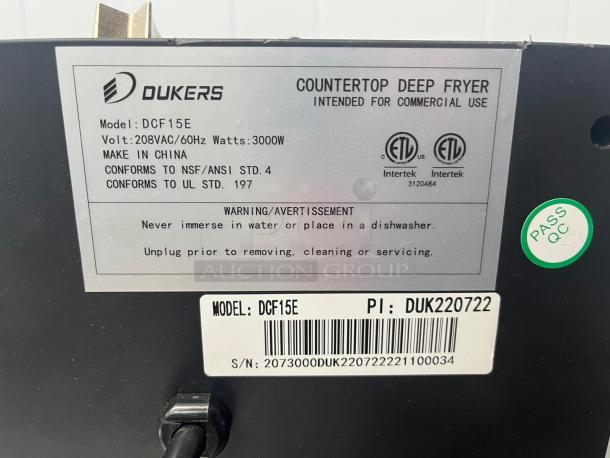 Dukers - DCF15E, 15lb One Basket Electric Countertop Deep Fryer - Image 2 of 6
