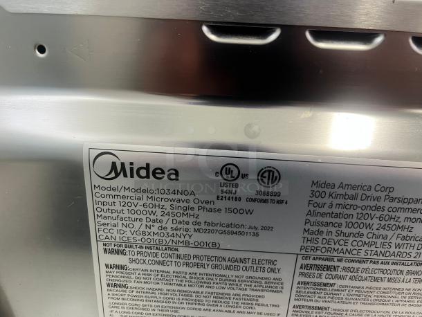 Midea Commercial Microwave 1034N0A 1000 Watt Medium Duty 1.2 cuft - Image 3 of 7