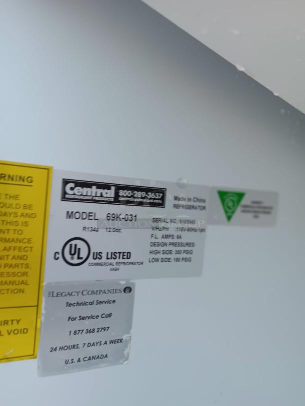 Central Exclusive Stainless Steel Single Door Reach-In Commercial Refrigerator - 1 Door, 23 Cu. Ft., 26.8" W - Image 6 of 6