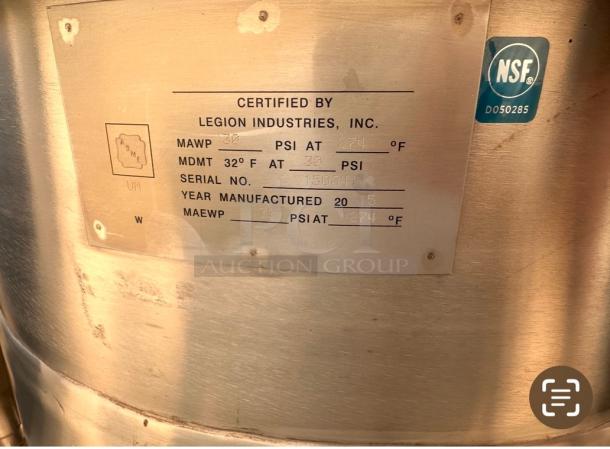 Late Model  Legion TWU-40 45 Gallon Tilting Direct Steam Kettle Tested and Working! - Image 9 of 9