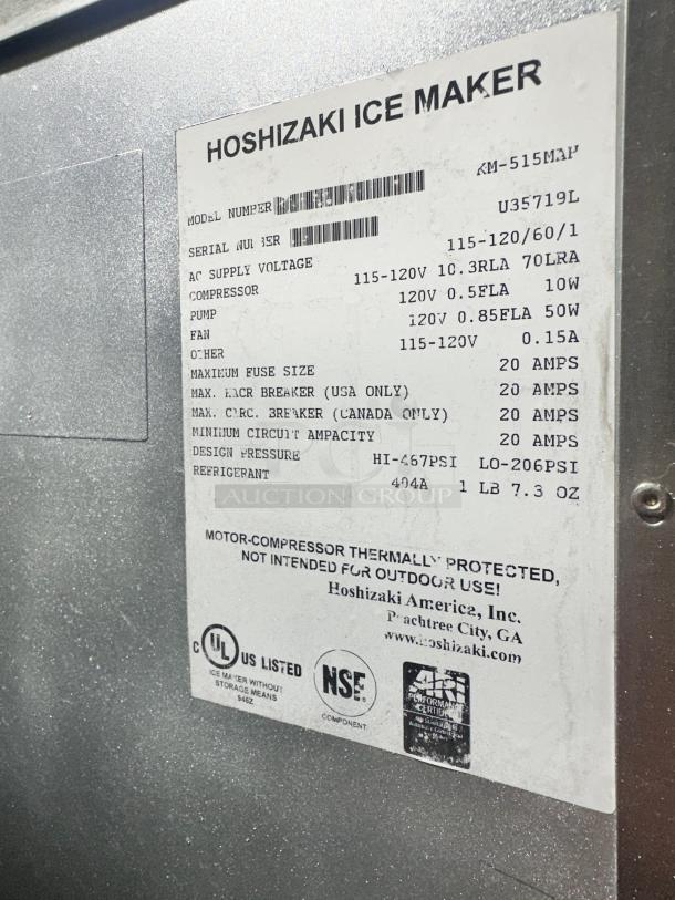 Hoshizaki KM-515MAH Commercial Ice Machine Icemaker 115 Volt Tested and Working! - Image 4 of 8