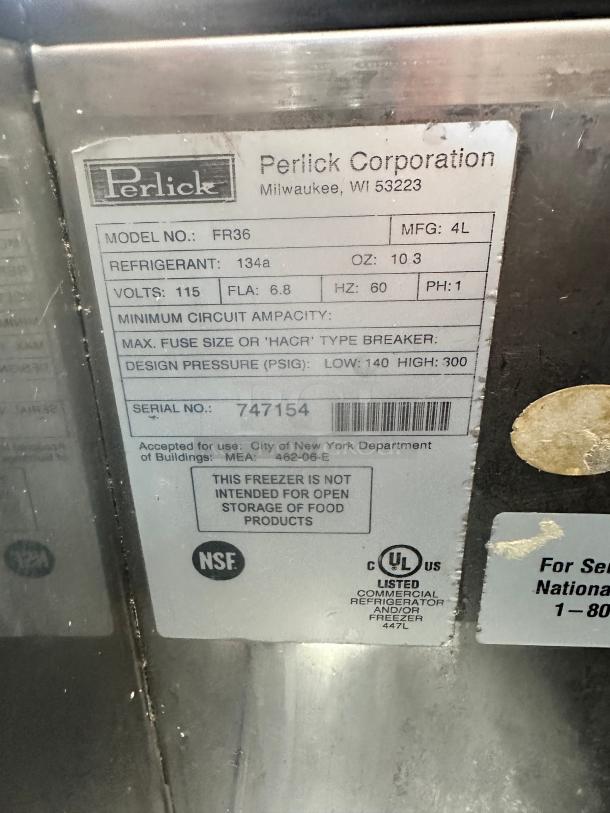Nice Perlick FR36 36" Refrigerated Black Glass Froster 115 Volt Tested and Working! - Image 7 of 14