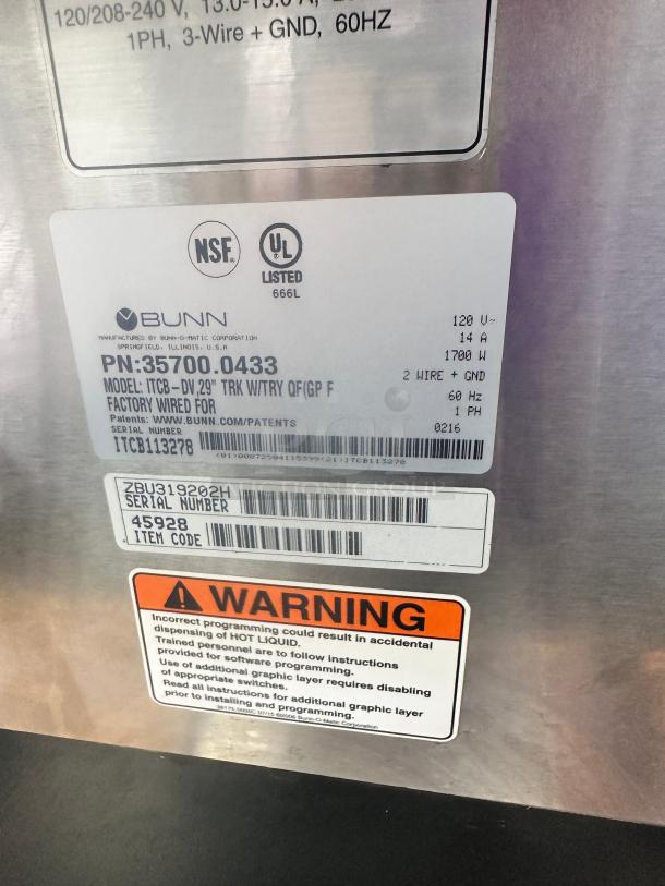 Bunn  ITCB Automatic Double Iced Tea / Coffee Brewer 115 Volt Tested and Working! - Image 7 of 9