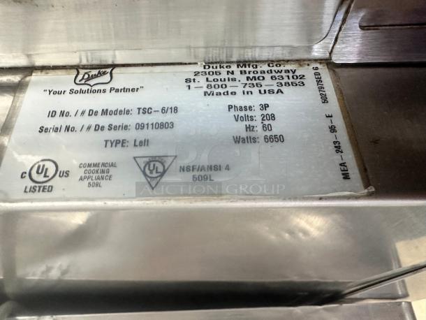 Excellent Duke TSC-6/18M Proofer Oven 208volt 3phase Tested and Working! - Image 7 of 7