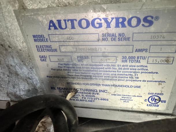 Nice AutoGyros Gyro Machine 65 lbs. Natural Gas Model 4LG Tested and Working! - Image 9 of 11