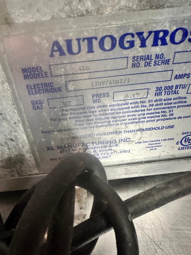 Nice AutoGyros Gyro Machine 65 lbs. Natural Gas Model 4LG Tested and Working! - Image 10 of 11