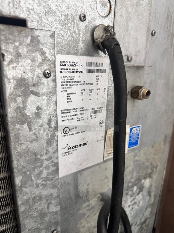 Scotsman CME506AS 30" Air Cooled Small Cube Ice Machine Storage Bin - 525 lb. Per Day 115volt Tested and Working! - Image 7 of 7