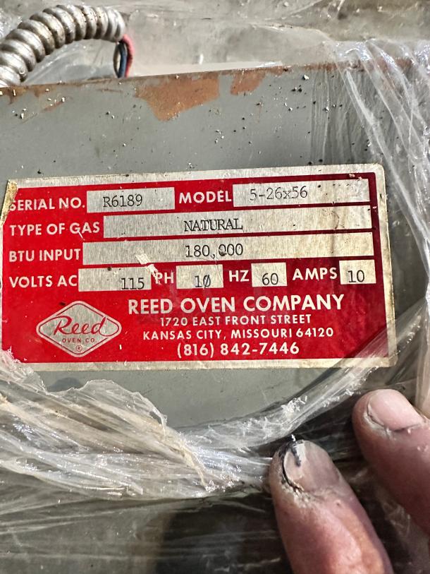 Reed Oven Company  Model #5-26x56 Revolving 5-sShelf Gas Oven 15 pan Capacity 180,000 BTU Tested and Working! - Image 2 of 9