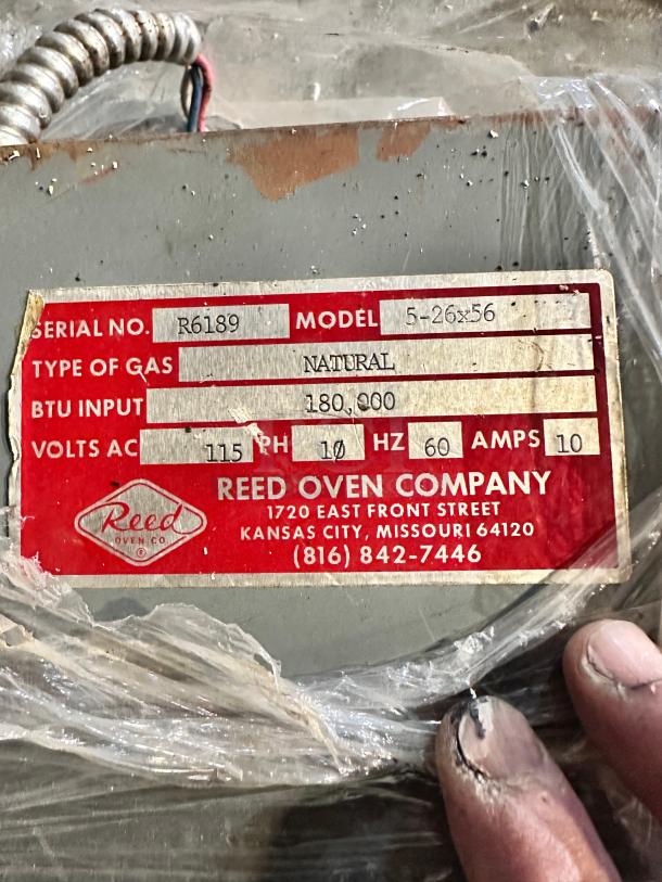 Reed Oven Company  Model #5-26x56 Revolving 5-sShelf Gas Oven 15 pan Capacity 180,000 BTU Tested and Working! - Image 3 of 9