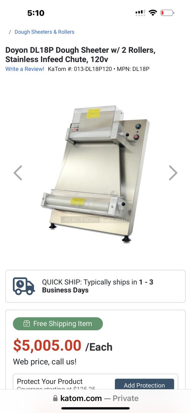 Excellent Doyon DL18DP 18" Countertop Two Stage Dough Sheeter - 120V, 1/2 HP Tested and Working! - Image 6 of 6
